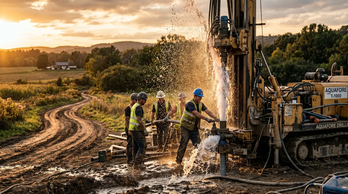 Perfuração de poço artesiano em Curitiba – equipe AquaFundo com sonda rotativa